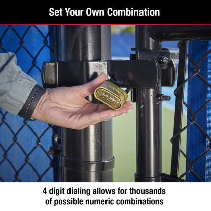 Master Lock Brass Combination Lock, Gate Lock for Outdoor Fence or Shed, Customizable Combination Padlock with Extended 2-1/4-Inch-Long Shackle, 175DLH