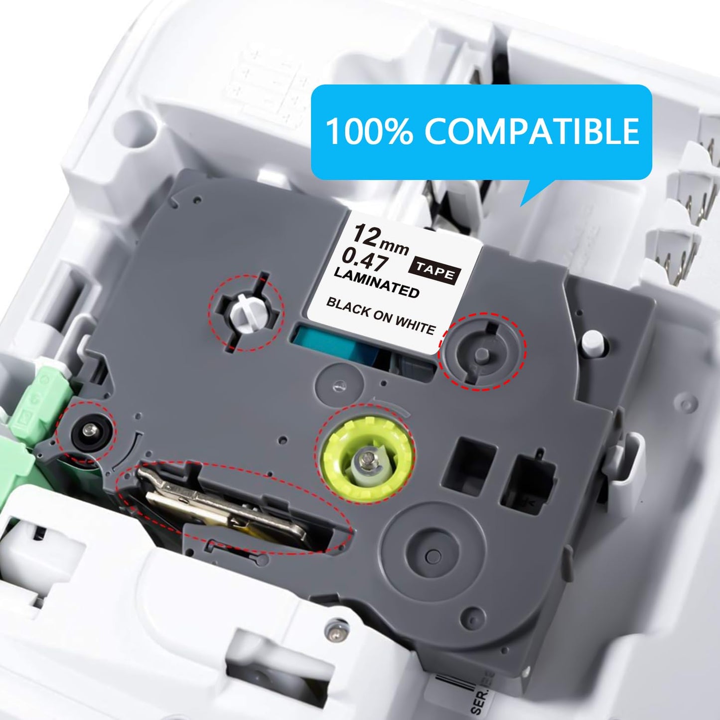 TZE-231 Compatible Label Tape Replacement for Brother TZe-231 TZ-231, Black on White, Compatible for P Touch PT-D200 PT-D210 PTH100 PT-D400, 0.47" x 26.2'(12mm x 8m), 6 Packs