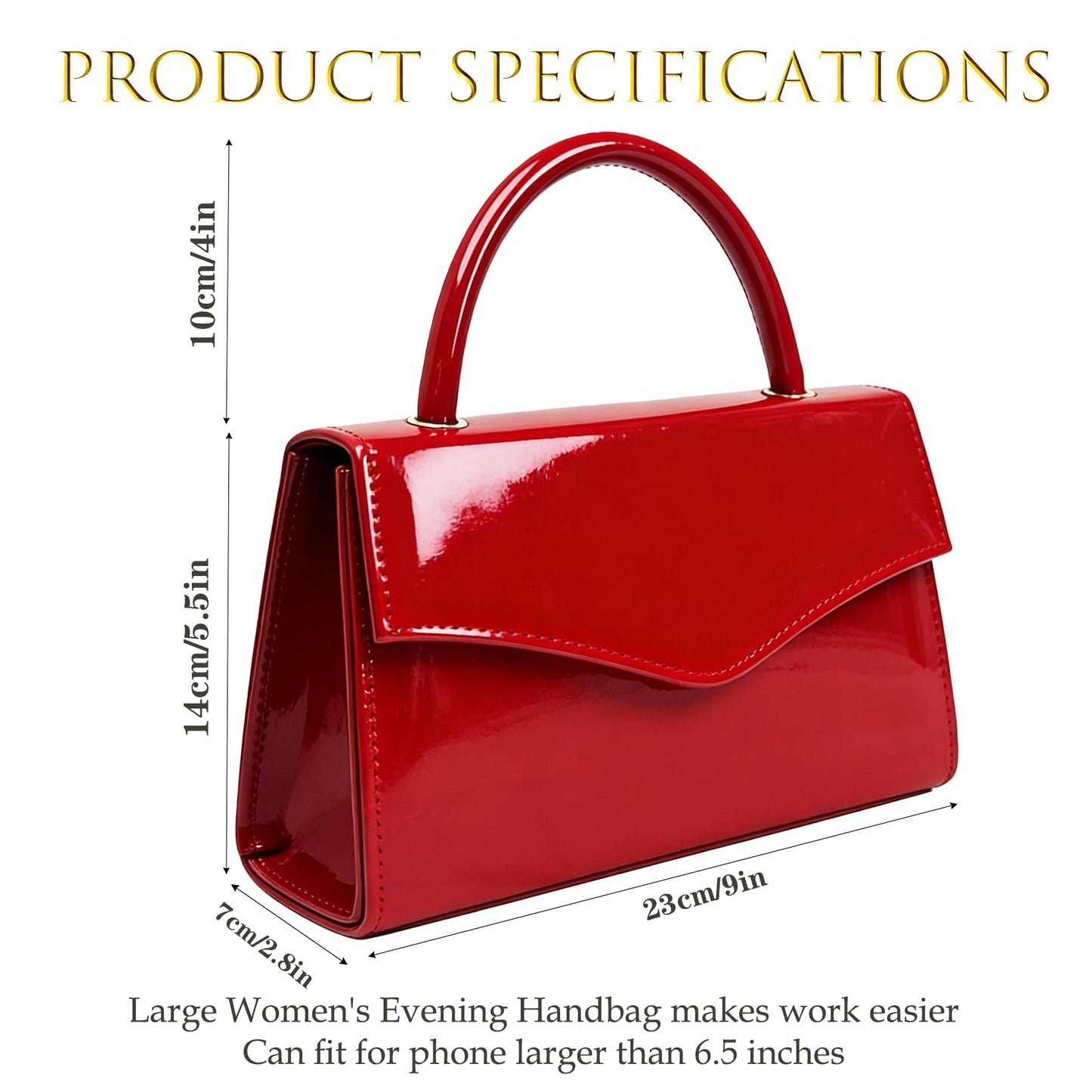 BYWAUQI Evening Clutch Purses for Women Patent Leather Purse Black Clutch for Formal Prom Wedding Party Brida Cocktail(Red)