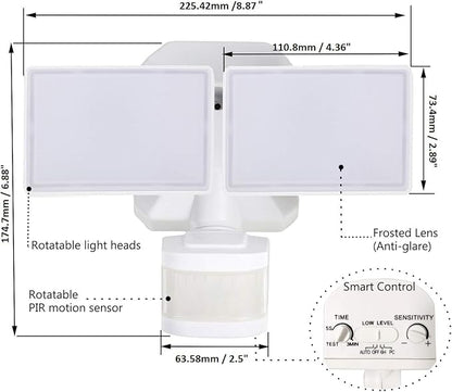 Security Lights Outdoor, Flood Lights Hardwired AC Power, Motion Sensor/Dusk to Dawn/ 6Hrs/Eco Dim 4 Working Modes, 280W Equiv. 5000K, Exterior Security Floodlight for Yard/Garage/Patio, 2Pack