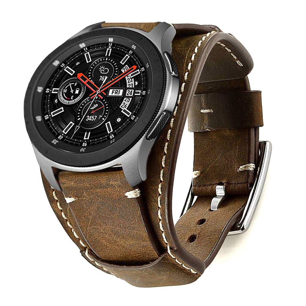 Leotop Compatible with Samsung Galaxy Watch 46mm/Gear S3 Frontier/Galaxy Watch 3 45mm /Classic Strap, 22mm Replacement Genuine Leather Cuff Band with Stainless Steel Buckle for Men Women (Coffe)