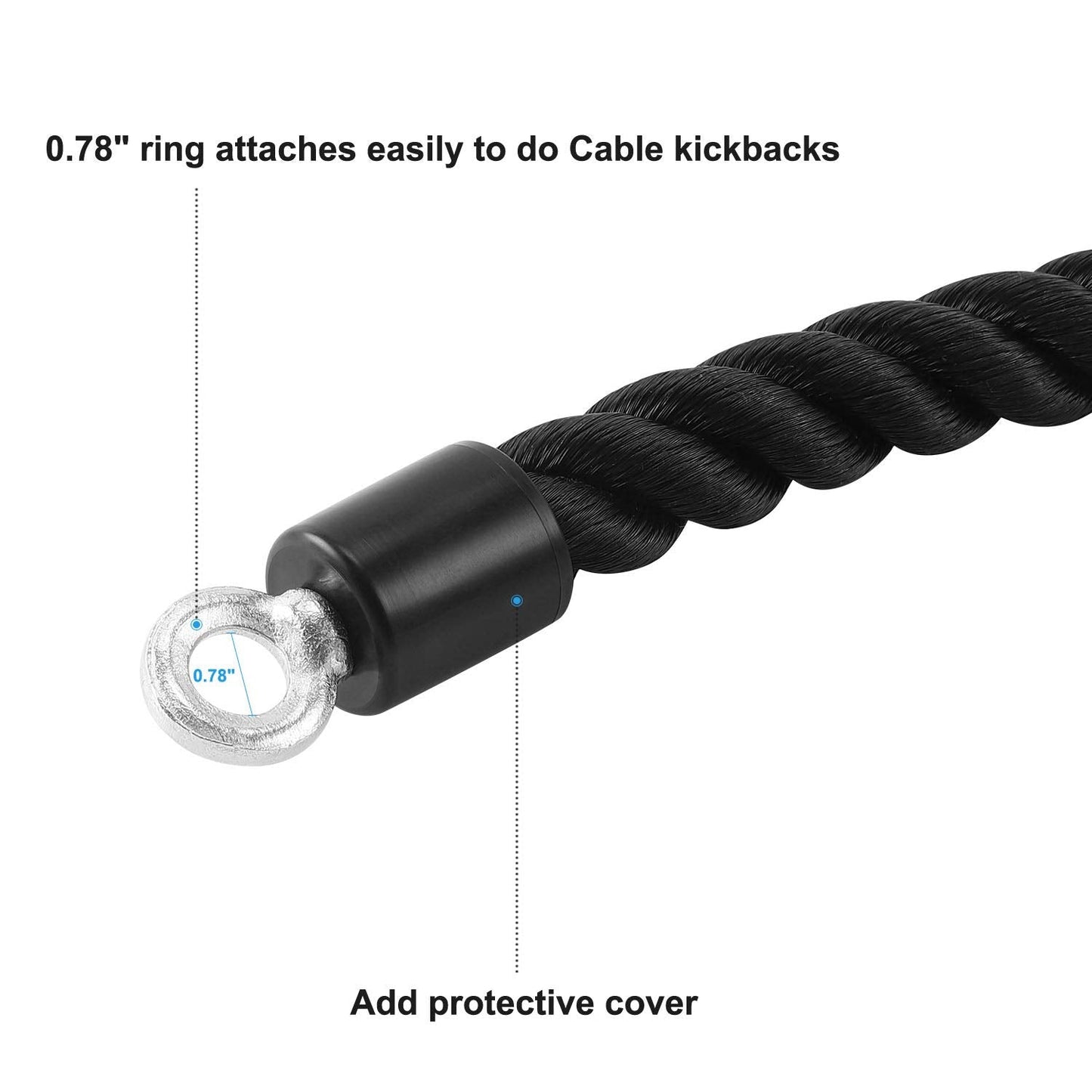 HYVAWO Pull Down Rope Single Grip Tricep Bicep Exercise Attachment for Cable Machines Gym Pulley Workout (Black 2 Pack)