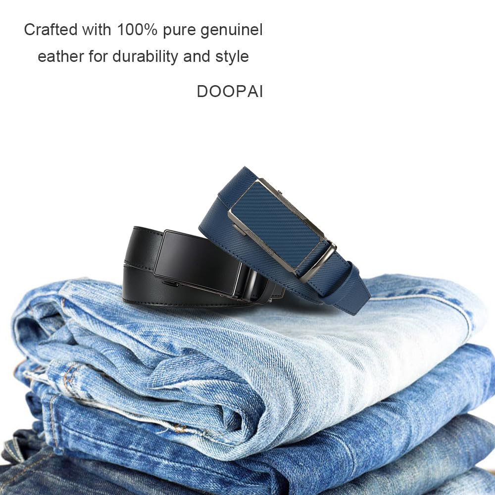 DOOPAI Men's Ratchet Leather Belt Set - 2 Pack Sliding Belt Adjustable For Gift Mens Dress Casual 1 3/8",Cut for Fit