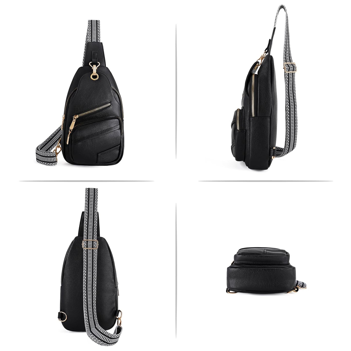 GOIACII Sling Bag for Women Anti Theft Cossbody Purse for Travel Fanny Packs Leather Black