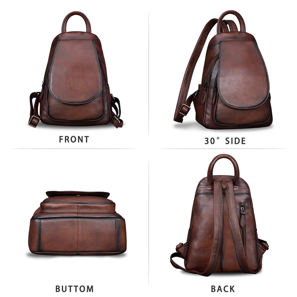 IVTG Genuine Leather Backpack for Women Shoulder Bag Fashion Designer Back Bag Classical Rucksack Casual Daypack (Coffee)