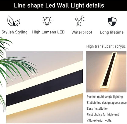 2Pack 23.6inch Long Outdoor Modern LED Wall Light,18W Waterproof IP65 Warm White 110V led Wall Mount Lighting Fixture Rectangular Black Wall Lights Elegant Frosted White Acrylic Anti Rust