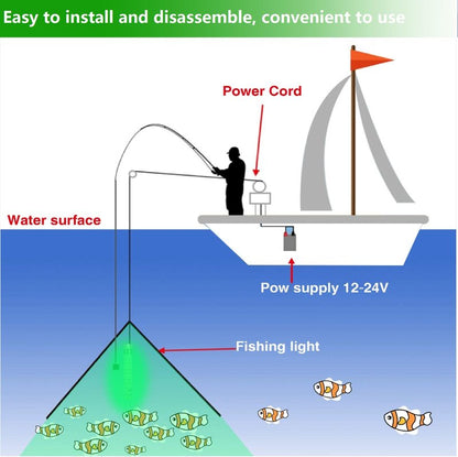 80W 9600lm Underwater Fishing Light, IP68 Waterproof Aluminum Super Bright Night Fish Attracting Submersible LED Lamp Lure Bait Finder for Freshwater Saltwater Sea Kayak Boat Ice Dock (Green)