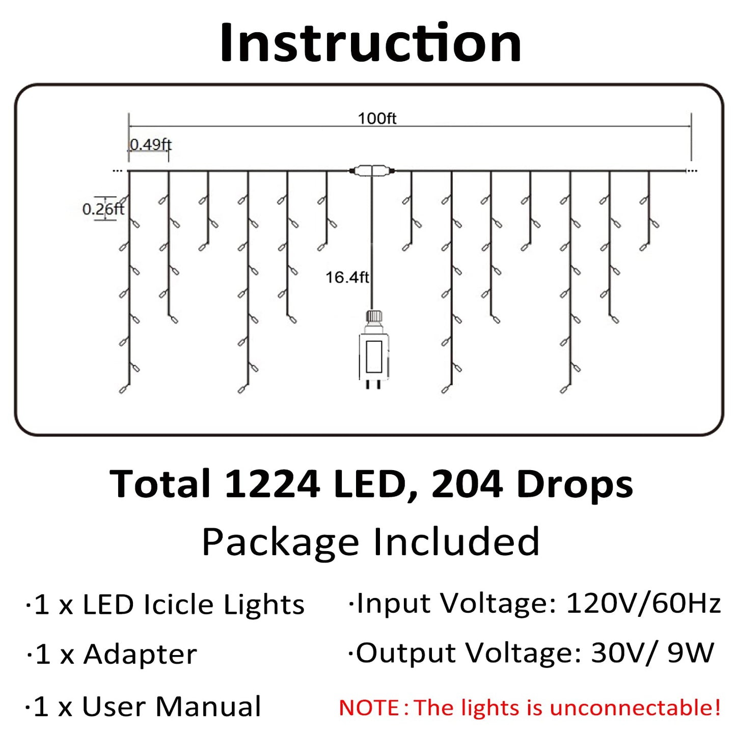 Toodour Christmas Icicle Lights Outdoor, 1224 LED 100ft 8 Modes Fairy Icicle String Light with 204 Drops, Led Christmas Lights Twinkle for Holiday, Party, Wedding, Eaves, Xmas Decorations (White)