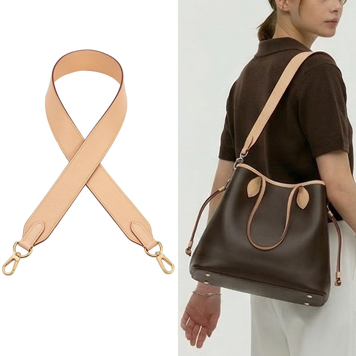 STBL Vachetta Leather Wide Straps Crossbody Replacement Bag Shoulder Strap for Neverful Graceful Speedy25 30 35 Tote Handbag Wide Shoulder Straps & DIY Leather Purse Strap (Beige)