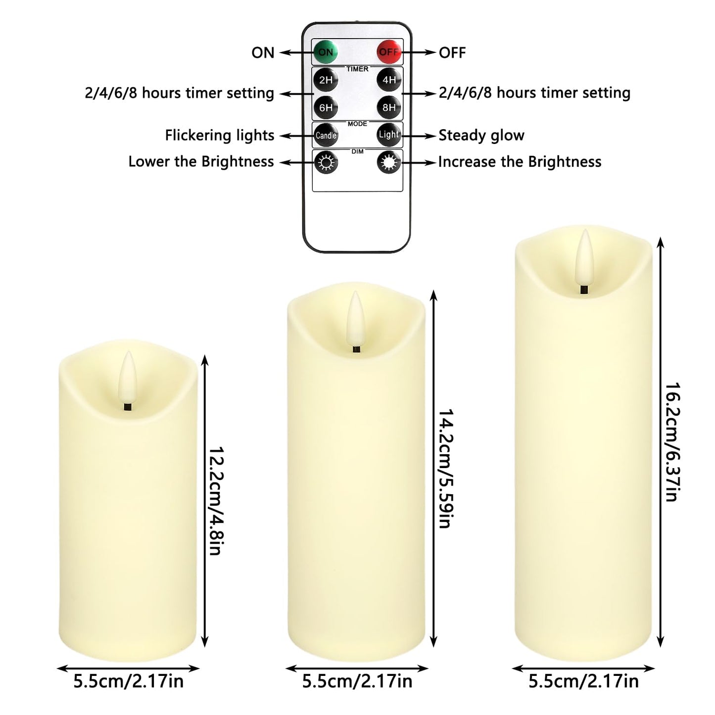 YOROXRG 24 Pack Christmas Decoration Flickering Flameless Candles, Battery Operated Candles,LED Candles for Home Decor,Wedding,Halloween,Birthday,Valentine'sDay (D2.2 xH 5" 6" 7" Ivory)