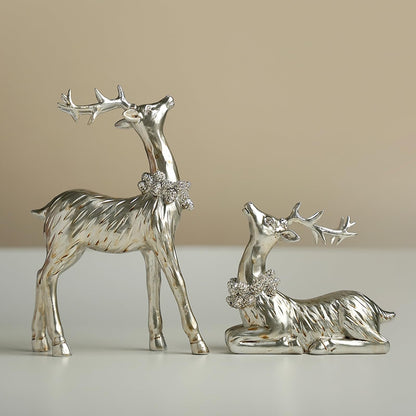 Zensounding 2PCS Christmas Deer Pendant Bedding and Standing Gold Deer Resin Home Decoration Suitable for Fireplace Living Room Dining Table Christmas Decoration (Silvery)