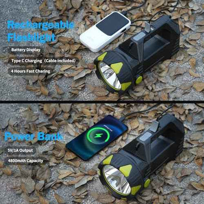 LED Spotlight, 10000 Lumens Rechargeable Flashlight, 90¡Æ Rotate, 8 Modes with Cob& Tail Light, IPX5 Waterproof,4800mAh Battery, Handheld Flashlight for Camping, Emergency