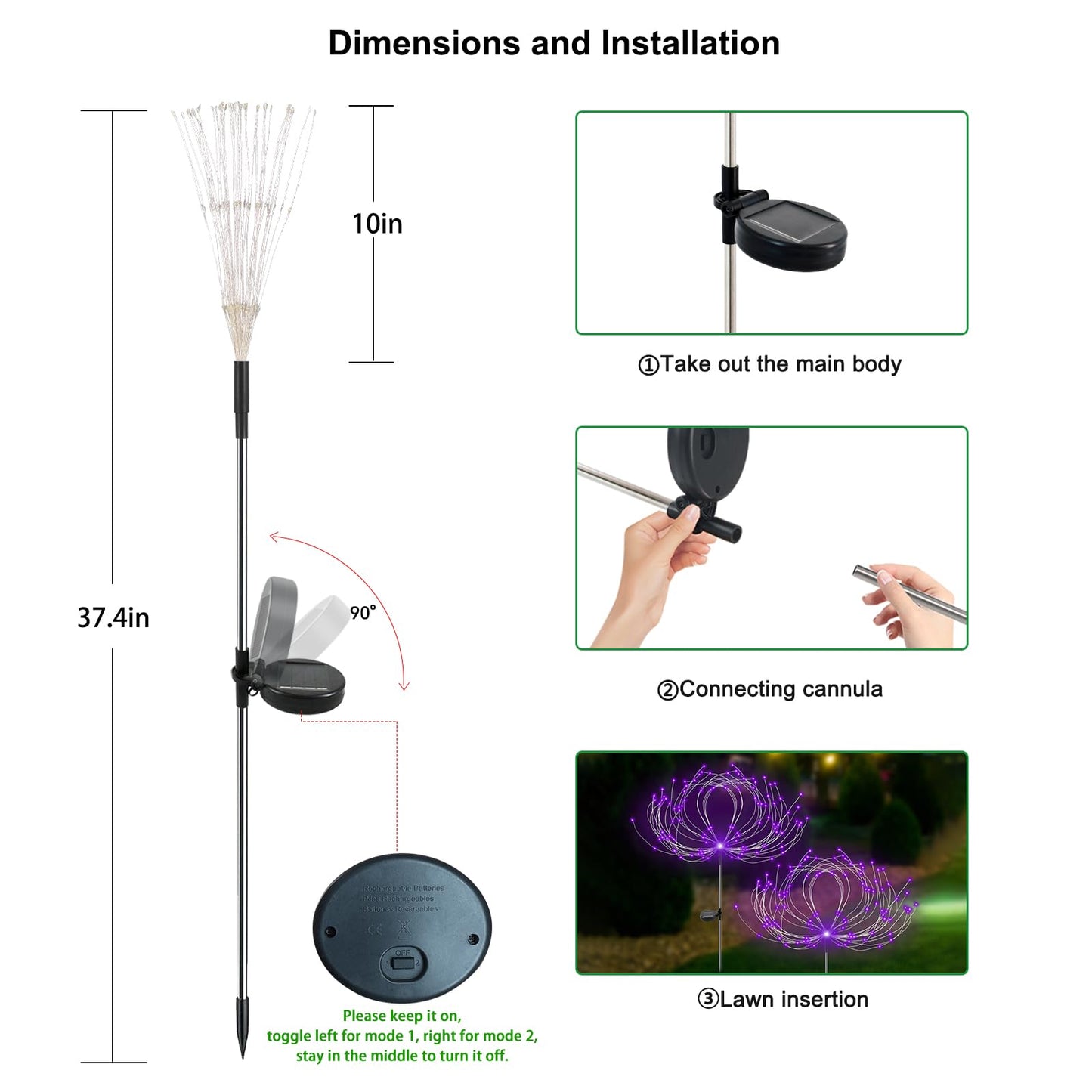 Slyuexu Solar Garden Lights Outdoor Waterproof, 2 Pack 120 LED Solar Firework Lights Decorative Garden Décor Outside for Flowerbed Pathway Party Christmas Decoration, Purple