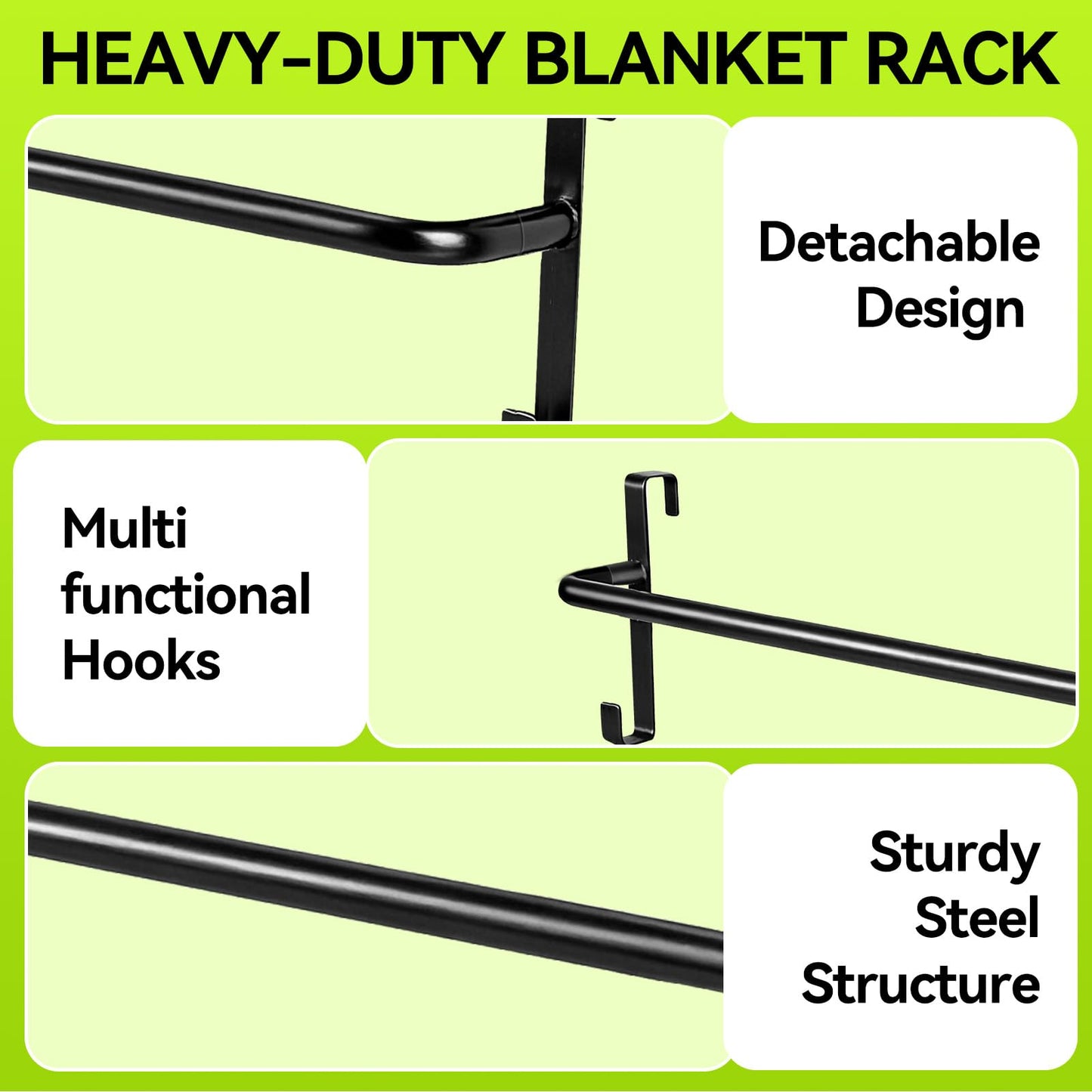 Zwinz 4Pcs Heavy Duty Horse Blanket Rack with Bridle Hooks, No-Drill Wall Mounted Assembled Blanket Bar, Saddle Pad Rack for Horse Tack Storage, Black
