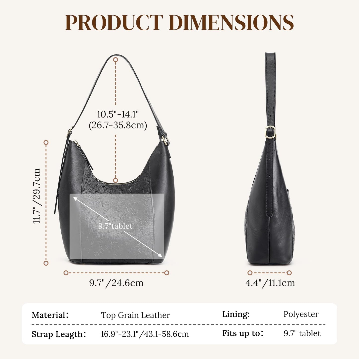 S-ZONE Leather Shoulder Bag for Women Hobo Bag Top Handle Handbag Satchel Purse Rose Pattern