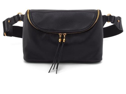 HOBO Fern Leather Belt Bag for Women - Adjustable Strap for Crossbody or Fanny Pack Style, Zipper Pocket, Holds Passport & Phone, Hands-Free Travel & Everyday Essentials - Black