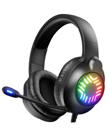 OLANRUN Stereo Gaming Headset, Wired Gaming Headphones Over Ear, Noise Cancelling Mic, 9 Colors Gradient RGB Ligh, Soft Memory Earmuffs for PC, Xbox One/Series PS5 PS4 Controllers, Nintendo (Black)
