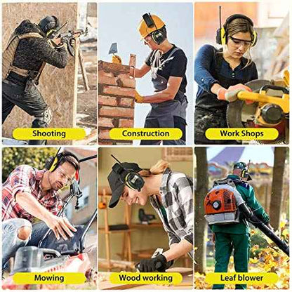 BJKing AM/FM Radio Headphones with Digital Display, 30dB AM FM Hearing Protection Safety Ear Muff, Ear Protection Headphone for Mowing, Landscaping, Shooting and Construction Black-Green
