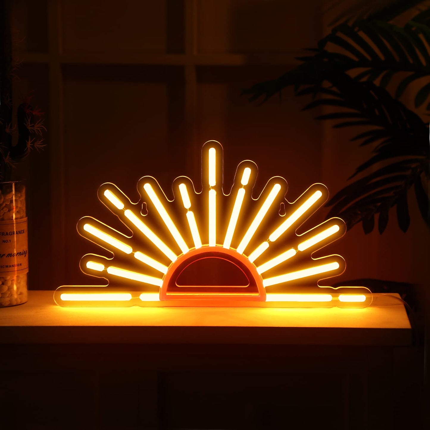 Ganeen Orange Sunrise Sunset Neon Sign Boho Wall Art Neon Lights for Bedroom Sun on The Horizon LED Signs Wall USB Night Room Decor for Living Room, Kitchen, Bathroom, Office Decor, Christmas Gifts