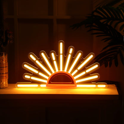 Ganeen Orange Sunrise Sunset Neon Sign Boho Wall Art Neon Lights for Bedroom Sun on The Horizon LED Signs Wall USB Night Room Decor for Living Room, Kitchen, Bathroom, Office Decor, Christmas Gifts