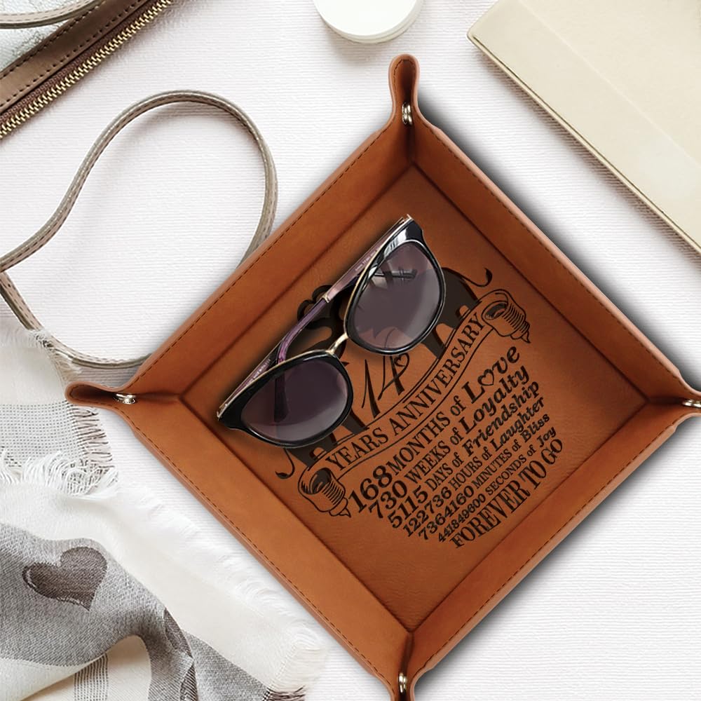 Bella Busta-14 Years Anniversary-Forever to Go- Traditional Ivory Theme Design for 14th Wedding Anniversary -Engraved Leatherette Valet Tray (Rawhide)