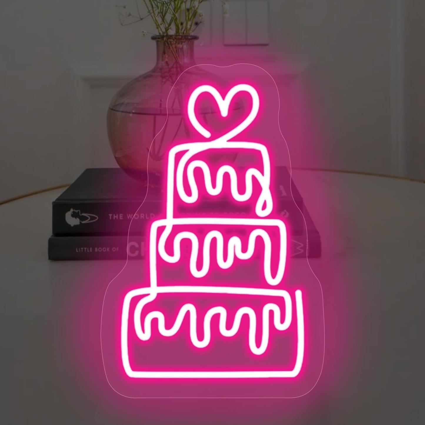Birthday Cake Neon Sign for Wall Decor LED Dimmable Acrylic Neon Light up Birthday Party Sign Banner Handmade Wall Art Lights for Food Shop shops Christmas Birthday Party Gift,