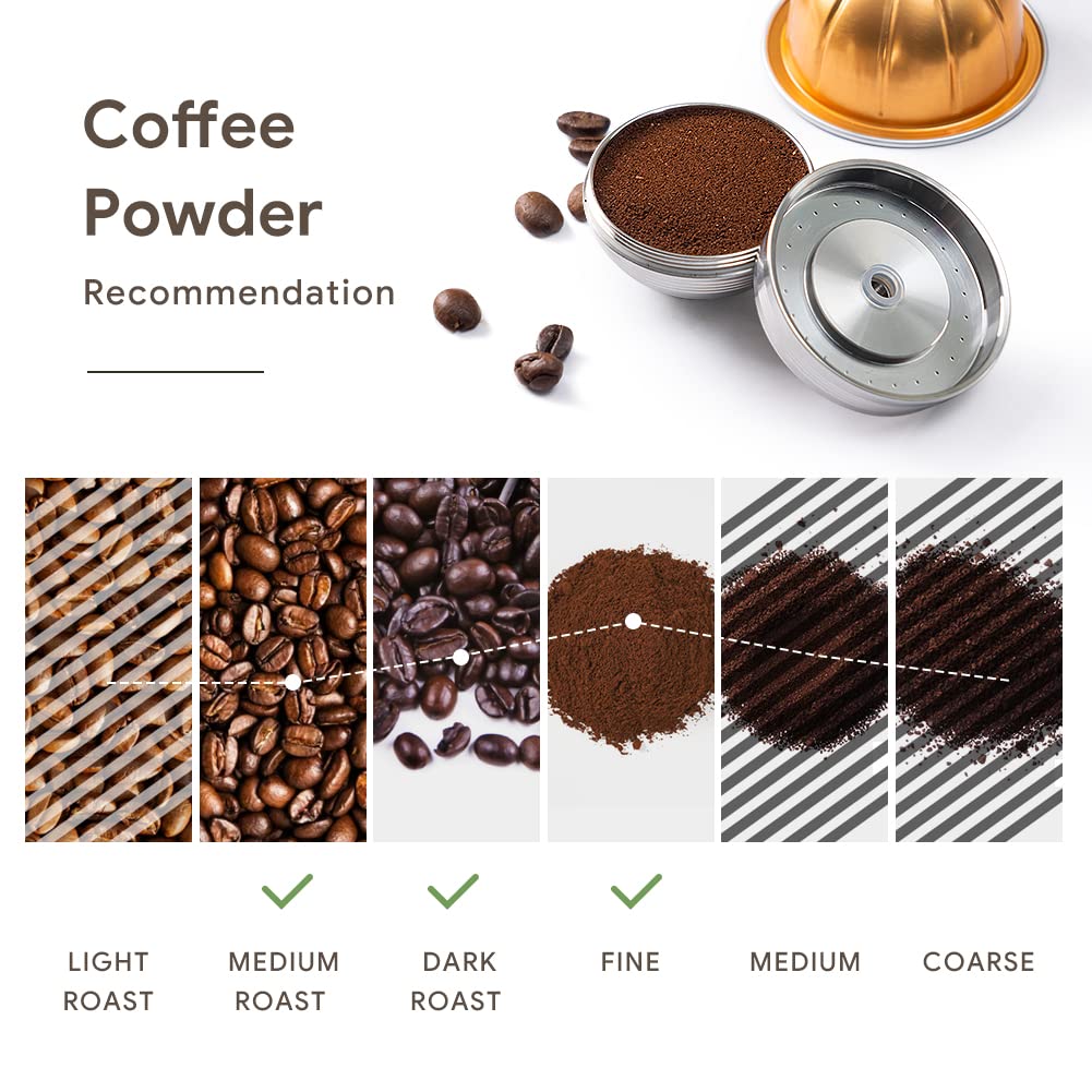 BENFUCHEN Stainless Steel Reusable Vertuo Capsule Compatible With VERTUO NEXT+EMPTY Refillable Alumium-VERTUO-Pods-80+150+230ml Each 2 Pcs +Coffee Tamper ForNespressoVertuoNext Reusable Pods