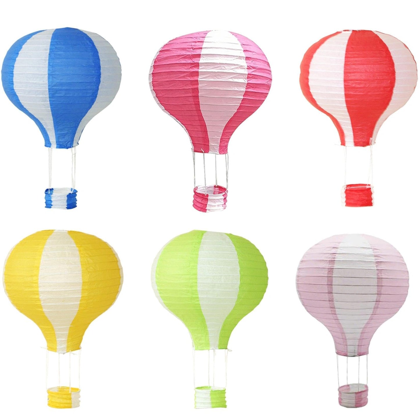 6 Pcs Hot Air Balloon Paper Lanterns, 12 Inch Hanging Ceiling Decorations – Vertical Striped Ball Lamps Reusable Party Decor for Baby Shower, Birthday, Graduation，Classroom(V Striped)