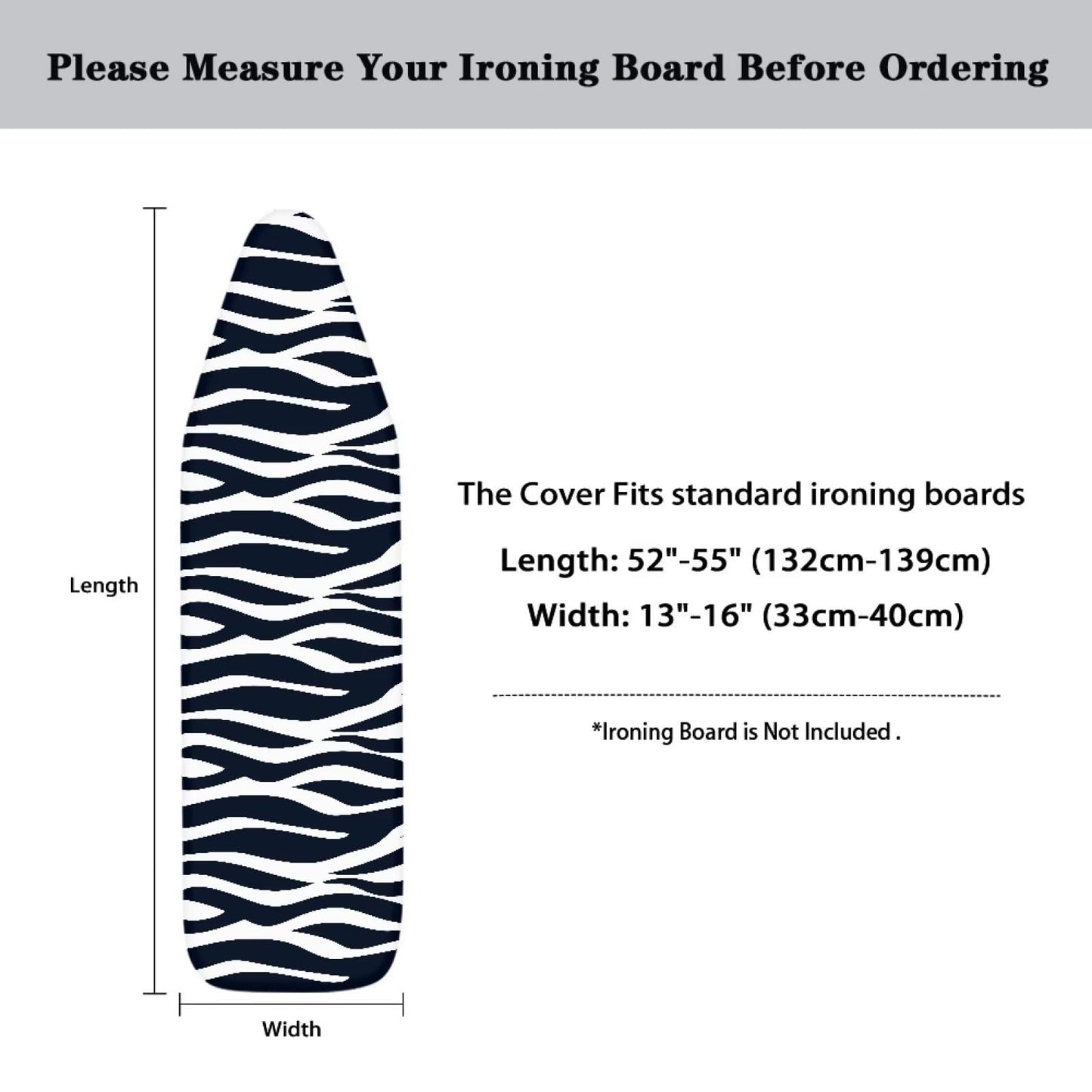 Suhoaziia Zebra Print Ironing Board Cover and Pad Extra Thick Padding 15x54 Inch Fits Standard Boards, Pads Resist Scorching and Staining, Elastic Edge Covers Fasteners
