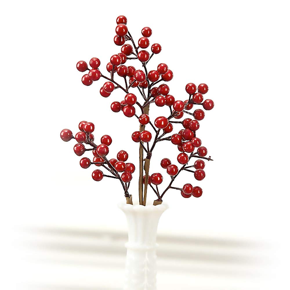 OLYPHAN Red Berry Picks Pip Berry Stems Winter Floral Sprays DIY Crafts, Wreath, Garland, Christmas Berries Ornaments Decoration-Decorative Home Holiday Decor, Table Centerpiece