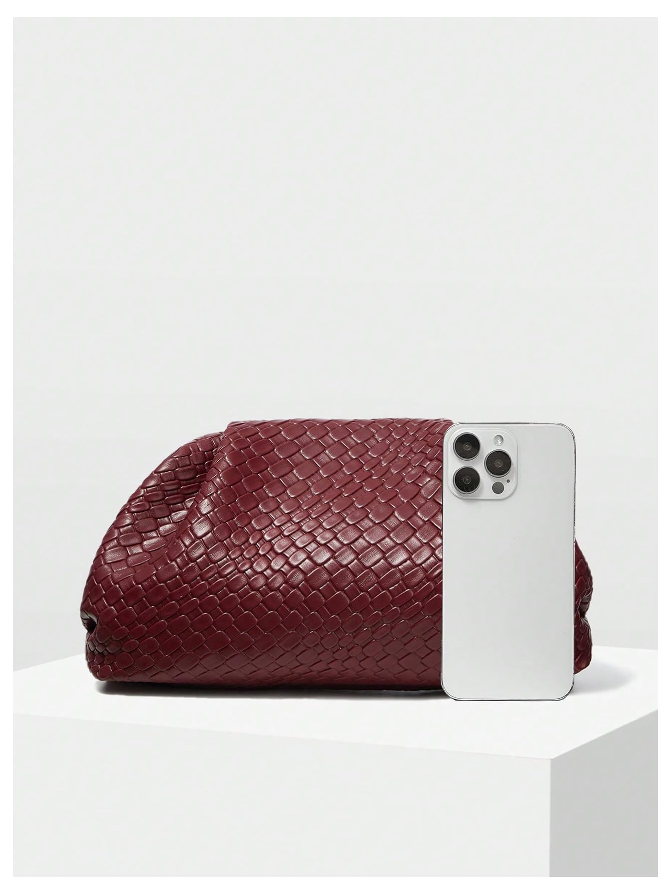 QWINEE Women's Woven Evening Bag Dumpling Clutch Purse No Strap Handbags Elegant Faux PU Leather Clutch Bag Burgundy One-Size