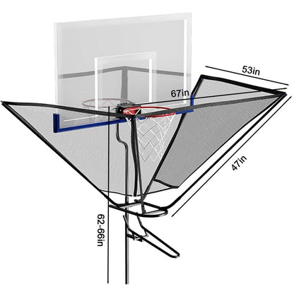Basketball Rebounder Attachment & Returner Shooting Machine - Portable Hoop-Mounted Return Net System, 180° Rotating Chute for Continuous Solo Practice, Fits Standard 18″ Rim
