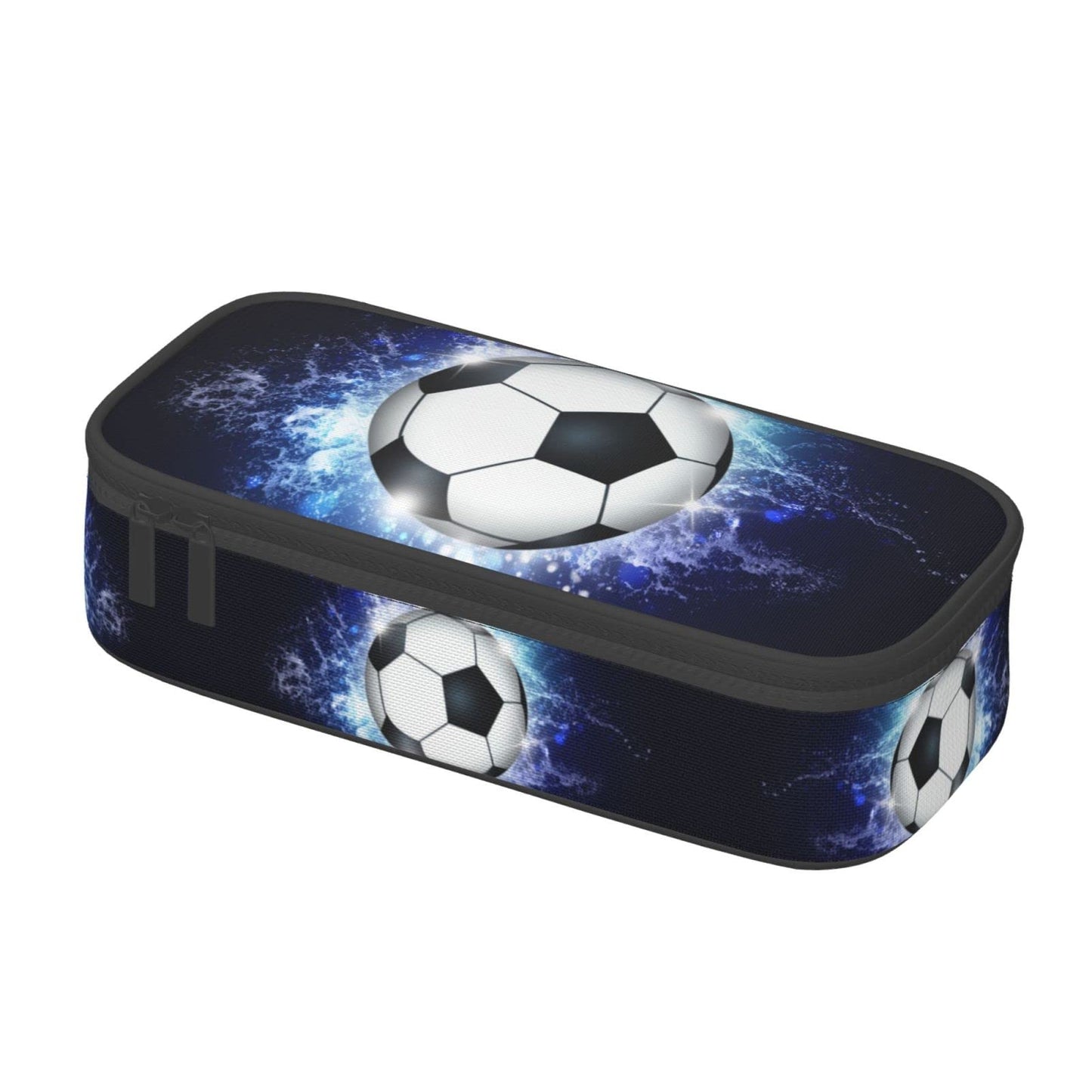 SNAPMADE Soccer Ball Pencil Box Sports Pencil Case for Boys Men, Large Capacity Durable Blue Black Pencil Pouch Storage Pen Bag Stationary Case with Double Zippers
