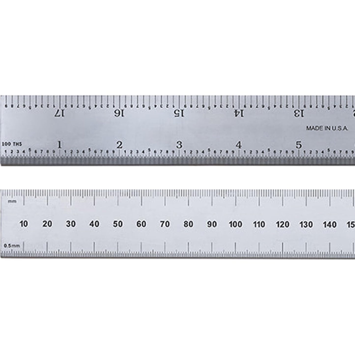PEC Tools 6"/150mm Rigid Metal Ruler, Satin Chrome Carbon Steel Machinist Rule, Decimal & Metric Graduation (1/10", 1/100", 0.5mm, 1mm), Fully Hardened and Tempered, Made in USA