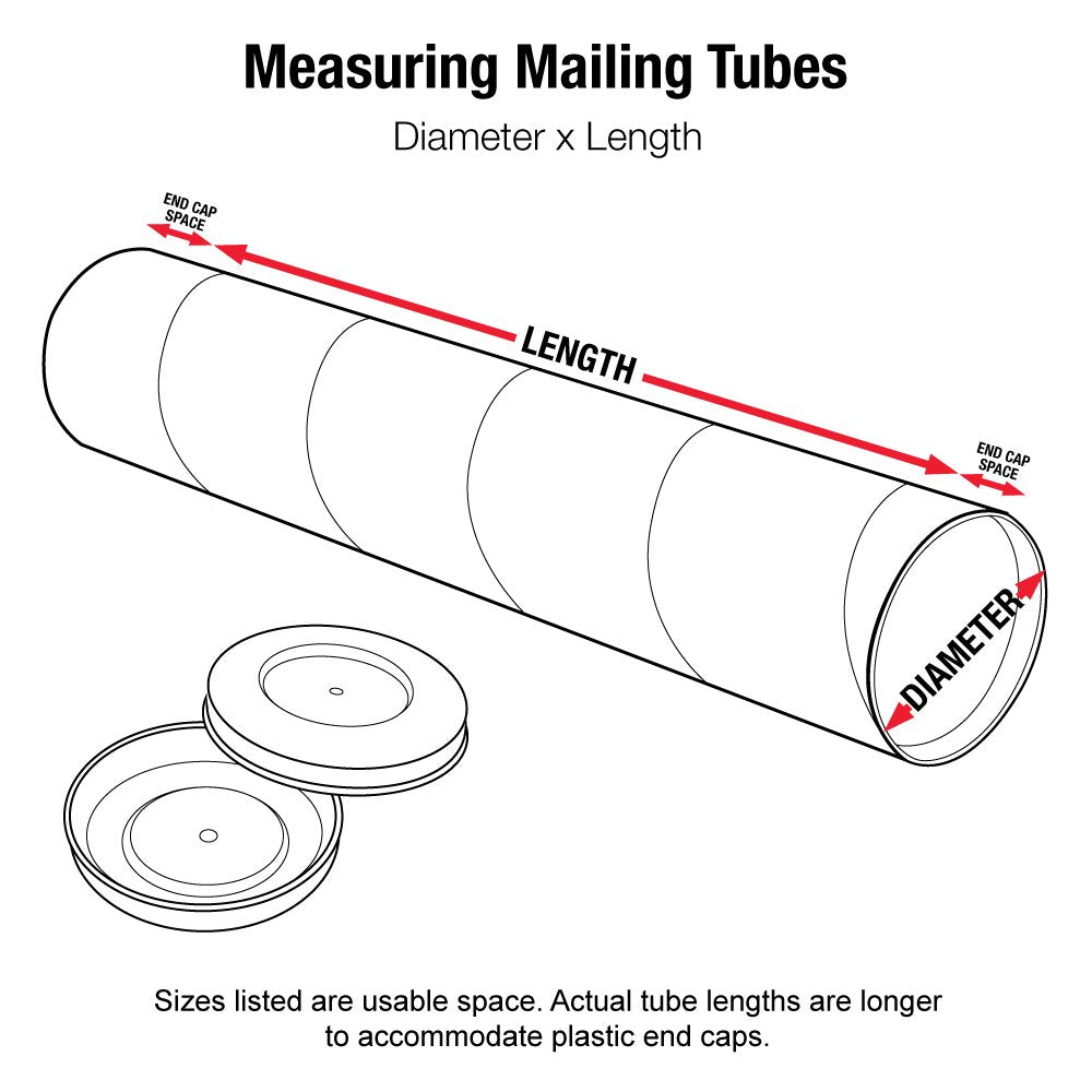 BOX USA White Mailing Tubes with Caps, 2 1/2" x 24", Pack of 34, for Shipping, Storing, Mailing, and Protecting Documents, Blueprints and Posters