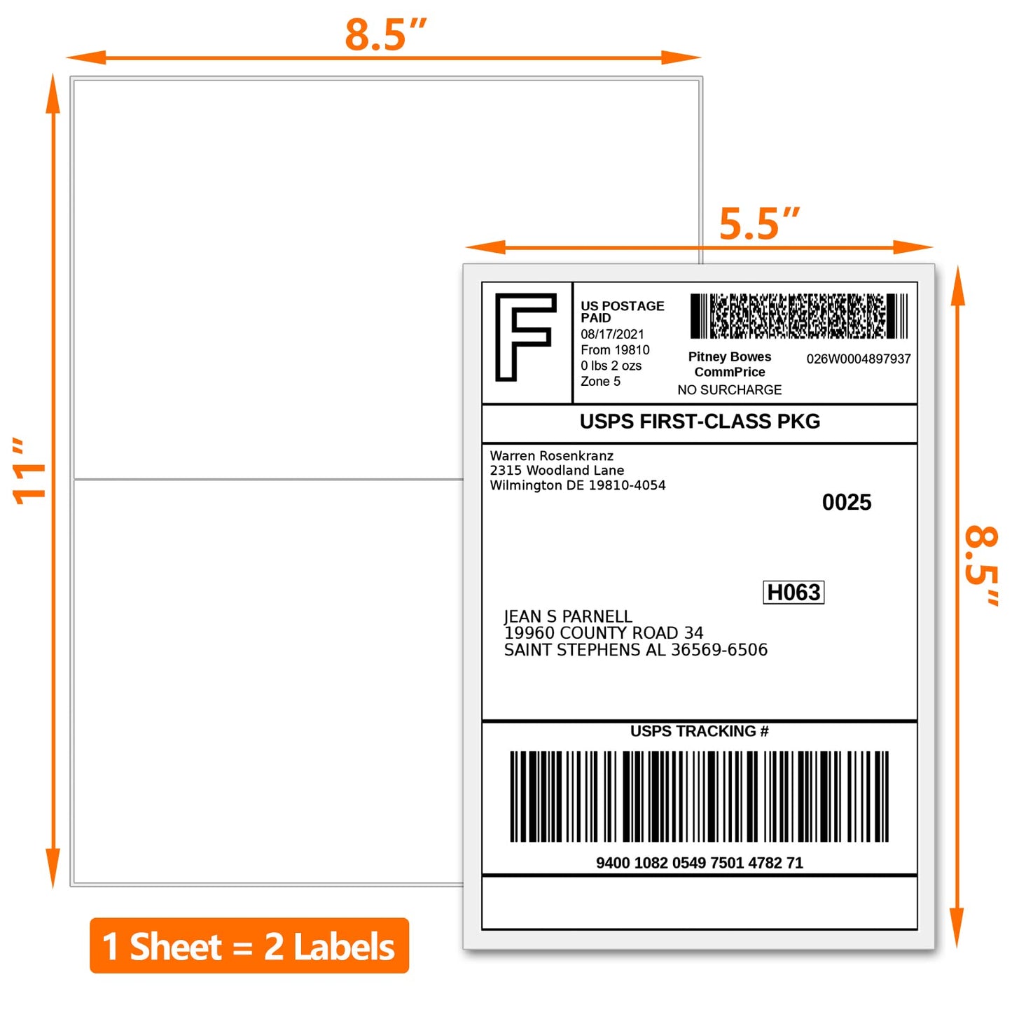 SJPACK 1000 Half Sheet Self Adhesive Shipping Labels, 8.5" x 5.5" Address Labels for Laser & Inkjet Printers(1000 labels-500 Sheet)