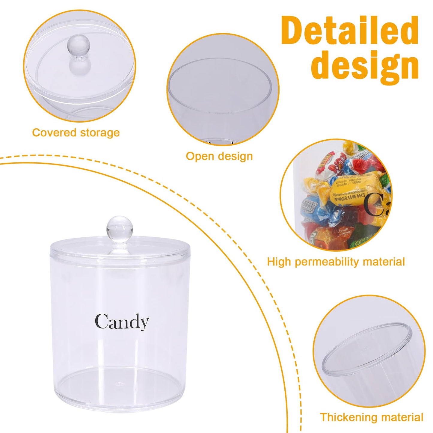 48oz Candy Jar,Airtight Candy Containers with lid,Acrylic Clear Cookie Container Kitchen Details Round, Cookie Jar for Honey, Jelly, Wedding Favors, Sauces,Halloween&Christmas Candy Containers Jar