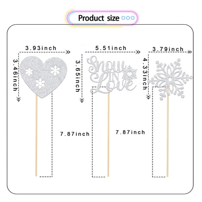 12Pcs Snow in Love Centerpiece Sticks - Winter Bridal Shower Table Decorations - Winter Snowflake Theme Party Decoration Silver Glitter