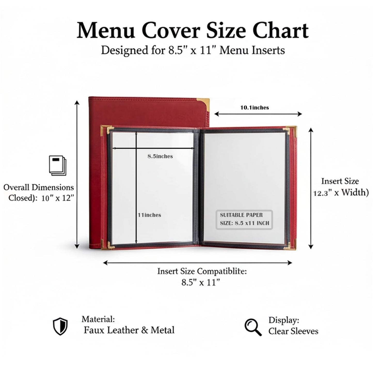 Restaurant Menu Covers 8.5×11 – 8 Page 16 View Menu Sleeve, Premium Burgundy Red Faux Leather, Waterproof Durable Menu Holder for Bar Cafe Hotel, 2 Pack