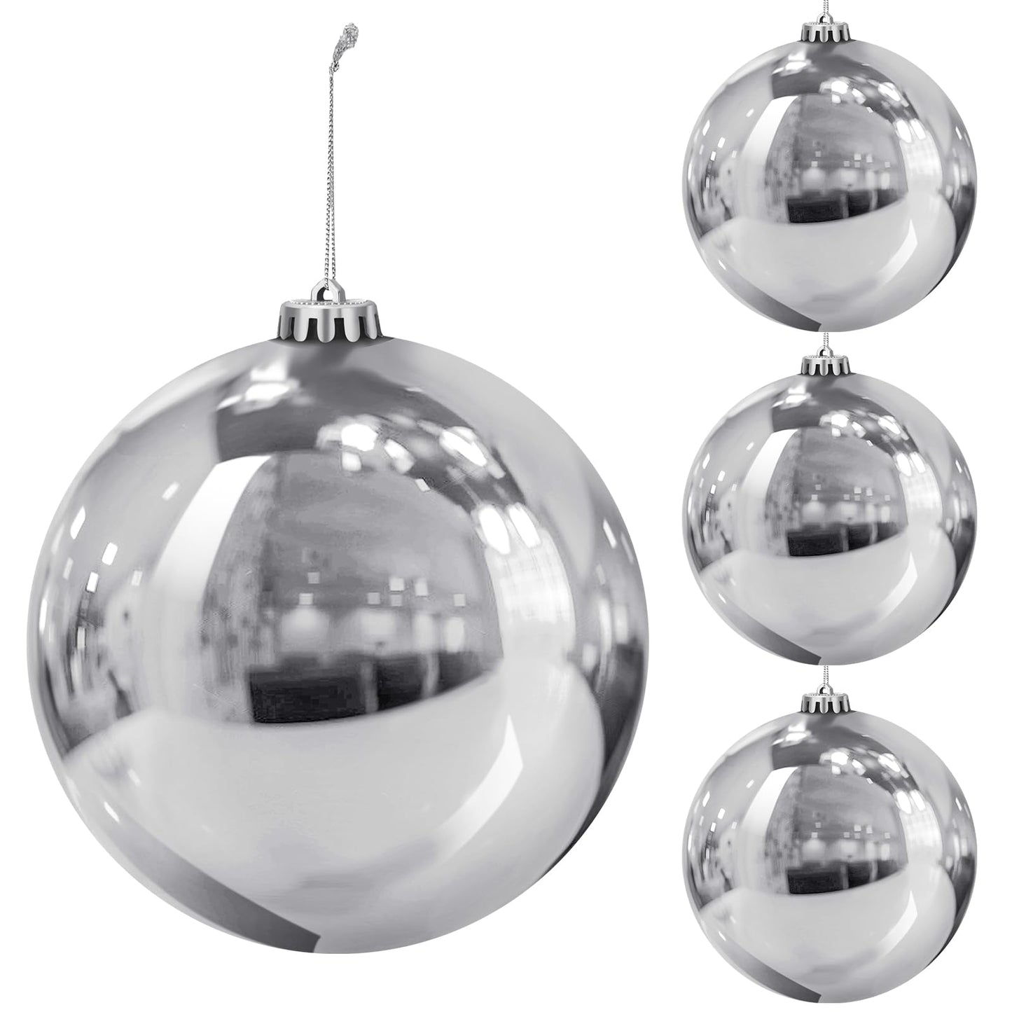 Hiboom 4 Pcs Christmas Ball Ornaments Plastic 6 Inch Christmas Tree Decoration Balls Large Xmas Decorative Hanging Ornament for Home Outdoor Outside Holiday Lawn Yard Party Supplies(Silver)