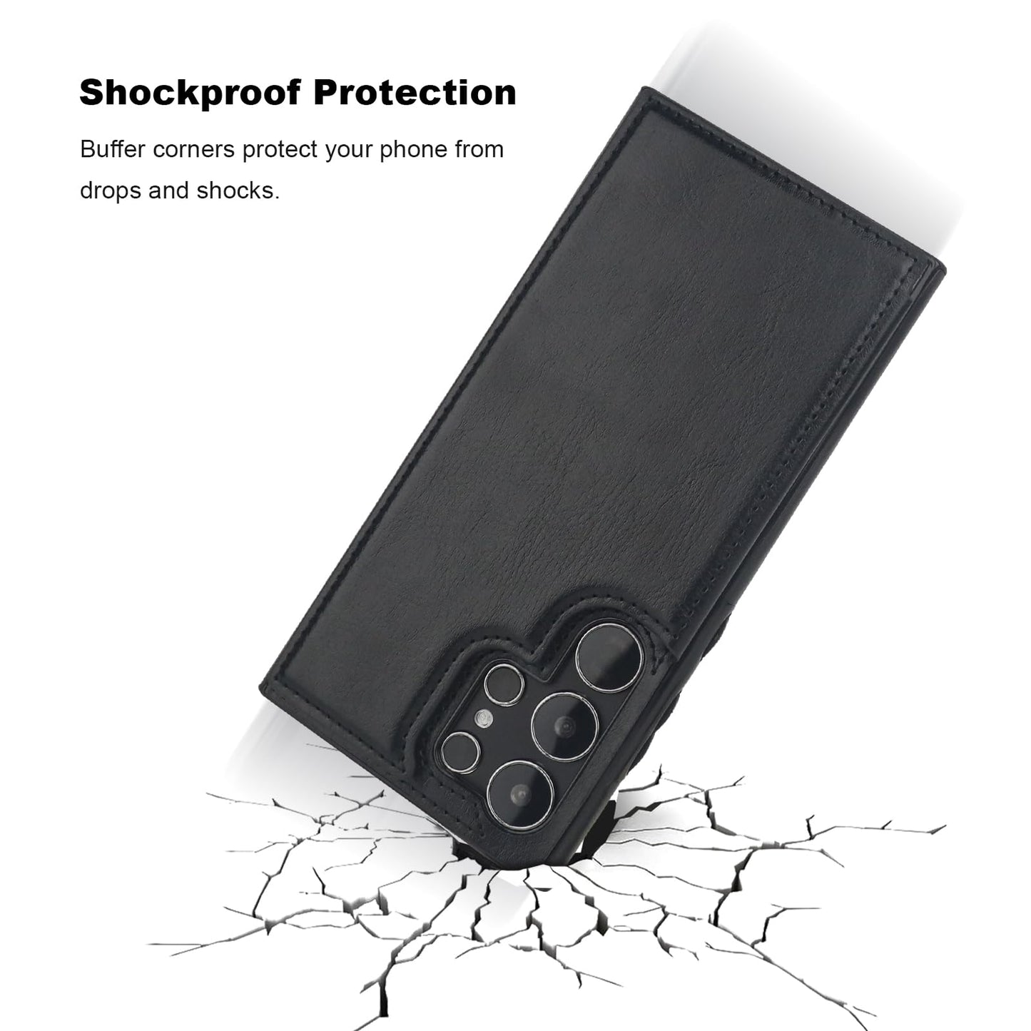 ONETOP Compatible with Samsung Galaxy S24 Ultra Wallet Case with Card Holder, PU Leather Kickstand Card Slots Case, Double Magnetic Clasp and Durable Shockproof Cover 5G 6.8 Inch(Black)