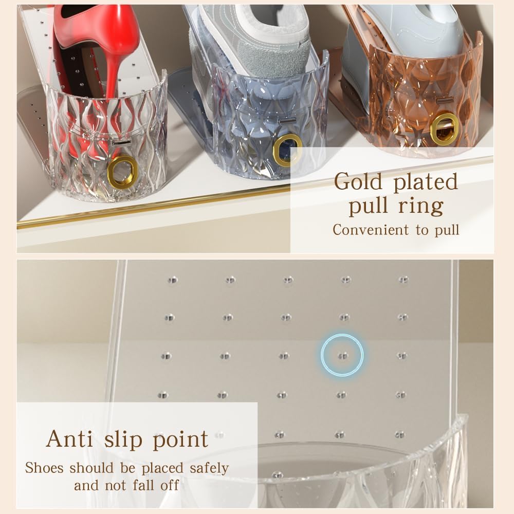 WMBOOX Shoe Slots Organizer, 15 Pack - Adjustable Shoe Stacker for Closet Storage, Clear Double Layer Space Saver, Durable and Stackable Shoe Holder for Sneakers Heels and Flat