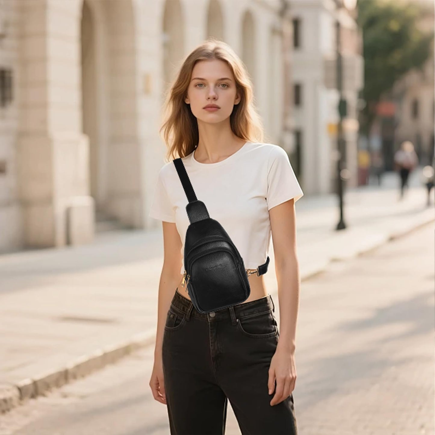 GAEKEAO Sling Bag for Women Small Cross Body Fanny Packs Trendy Chest Bag for Travel, Vegan Leather with Adjustable Strap