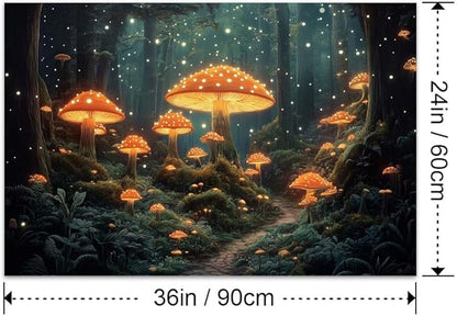 Yesad Mushroom Forest Canvas Wall Art Print, Mushroom Décor Magical Forest Pictures Enchanted Forest Décor Magic Mushrooms Botanical Art Farmhouse Living Room Wall Décor (Unframed,36”x24”,Mushroom)