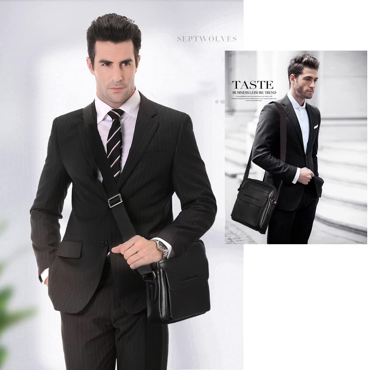 Leathario Crossbody Bag For Men Vegan Leather Shoulder Messenger Purse Sling Satchel Bag For Work Business Travel
