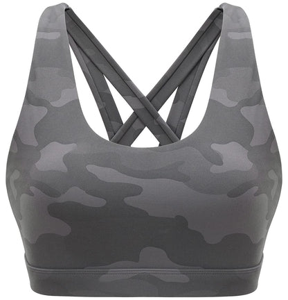 RUNNING GIRL Sports Bra for Women, Criss-Cross Back Padded Strappy Sports Bras Medium Support Yoga Bra with Removable Cups(2575_Camo Black_XL)