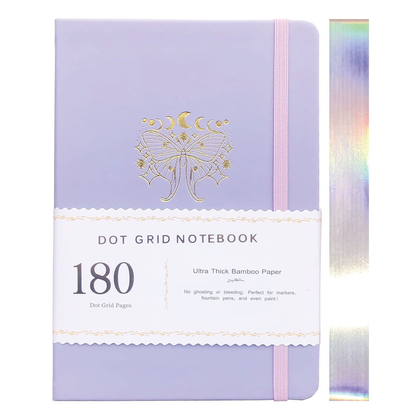 BUKE Dotted Notebook Journal 180GSM Bamboo Thick White Paper 160 Pages 5 * 5MM Dot Grid, Lay Flat Binding,Colored Silver Edges, Bookmarks and Expandable Back Pocket (BKP-5)