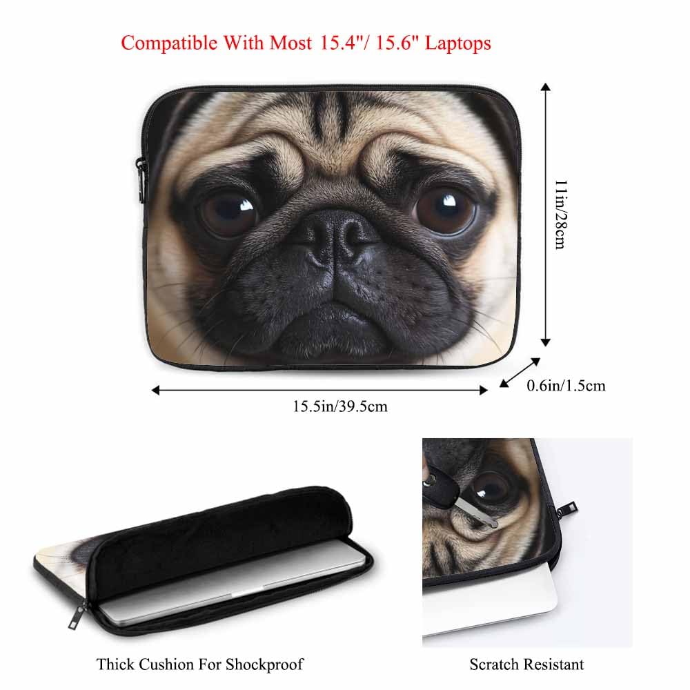 Nicokee Laptop Sleeve Bag 15.4 15.6 Inch,Funny Pug Dog Lovely Animals Cute Pet Puppy Protective Polyester Computer Cases Laptop Cover Briefcase Bag Tablet Travel Cover
