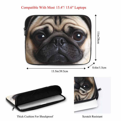 Nicokee Laptop Sleeve Bag 15.4 15.6 Inch,Funny Pug Dog Lovely Animals Cute Pet Puppy Protective Polyester Computer Cases Laptop Cover Briefcase Bag Tablet Travel Cover