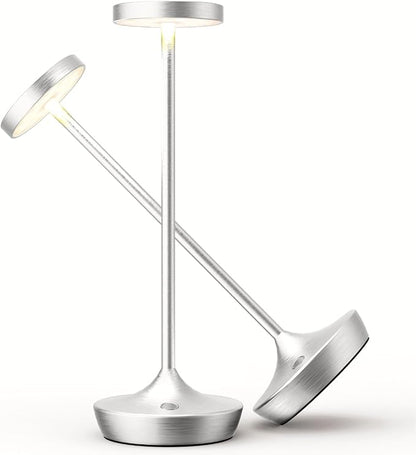 Cordless Table Lamp Rechargeable - 6000mAh LED Battery Operated Table Light - Portable Touch Dimmable Outdoor Waterproof Table Lamps for Patio Bar Restaurant Dining (2 Silver)